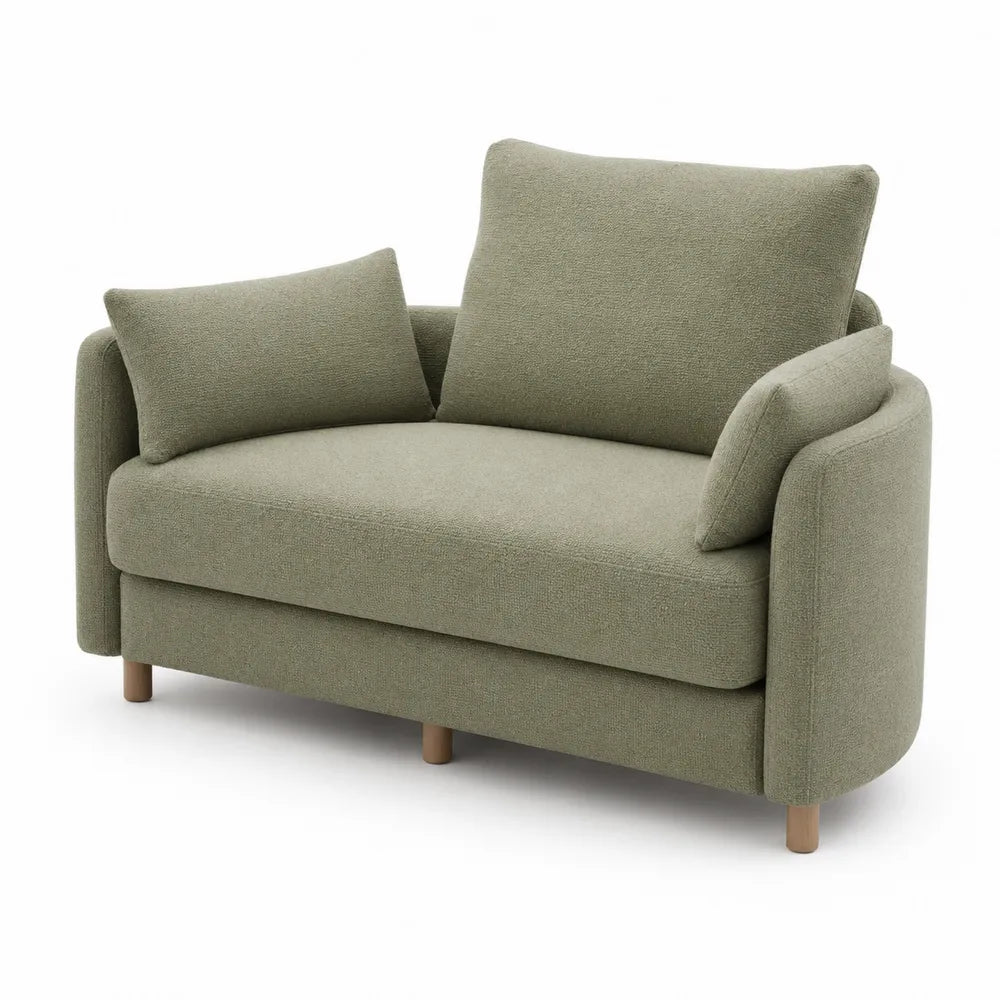 Sofa dwuosobowa zielona poliester drewniane nogi 140cm