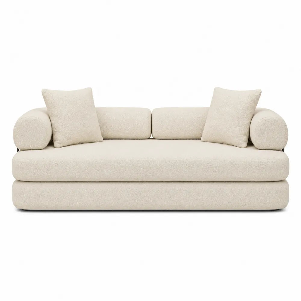 Sofa z materiału bouclé Poliestrowa Beżowa 200x90x80 cm
