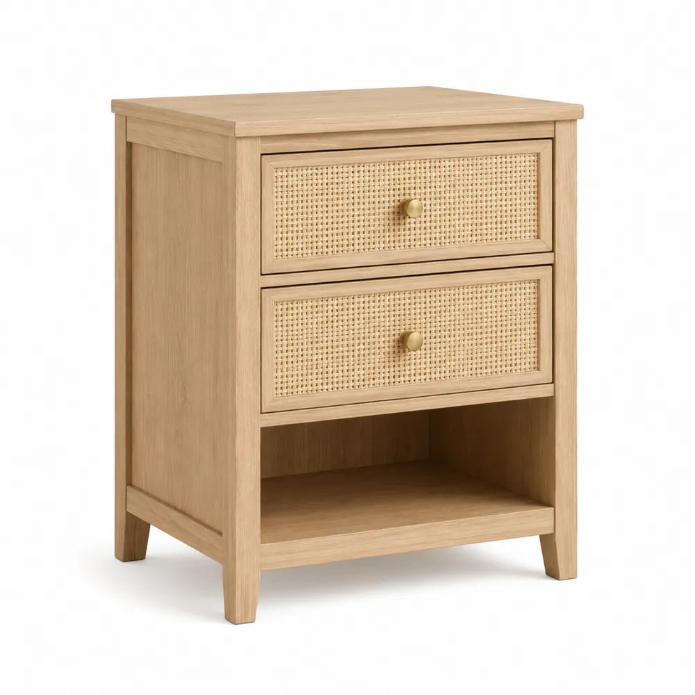 Dębowa szafka nocna z rattanu 60cm