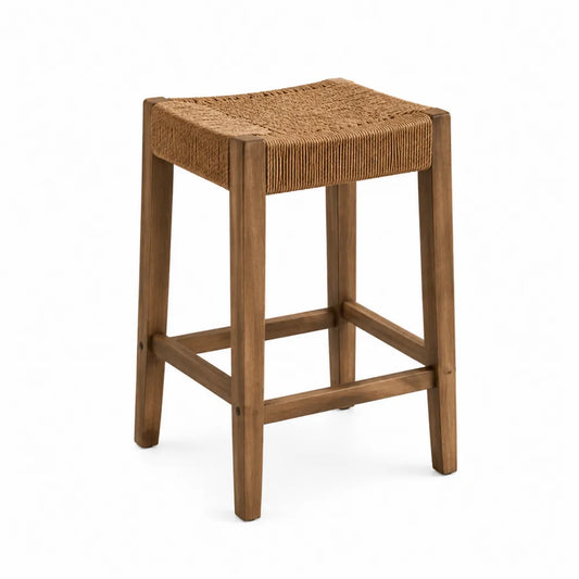 Stołek drewniany z rattanowym siedziskiem 65 cm
