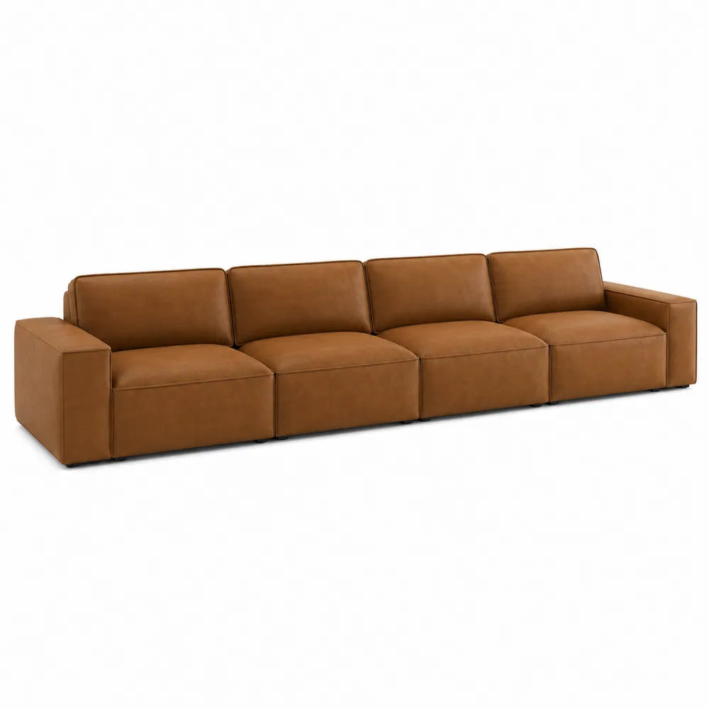 Sofa modułowa 4-osobowa Skórzana Brązowa