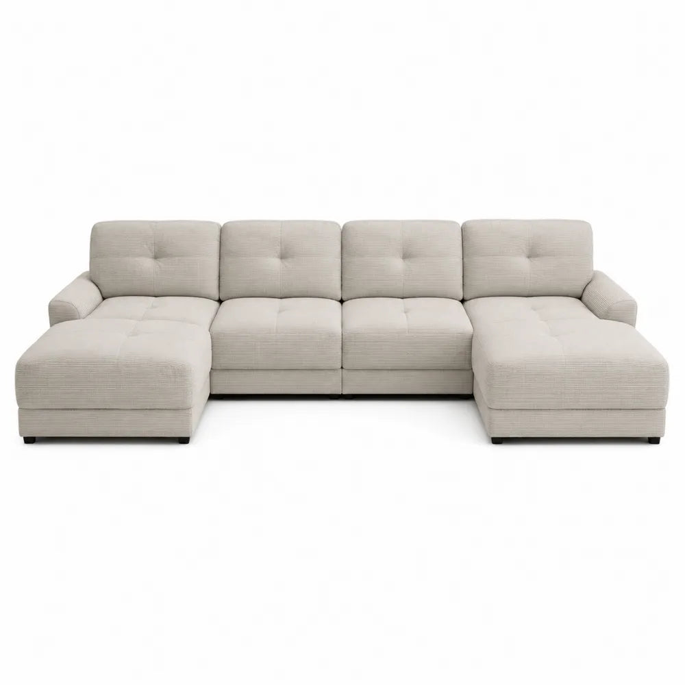 Sofa narożna z tkaniny poliestrowej beżowa 300x180x90 cm