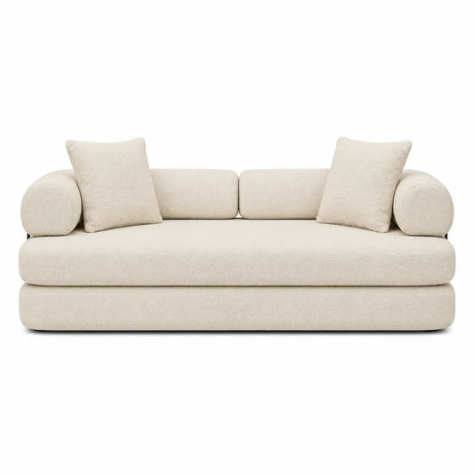 Sofa z materiału bouclé Poliestrowa Beżowa 200x90x80 cm